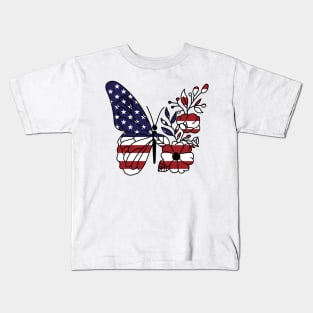 American Flag with Floral Butterfly, 4th of July Kids T-Shirt